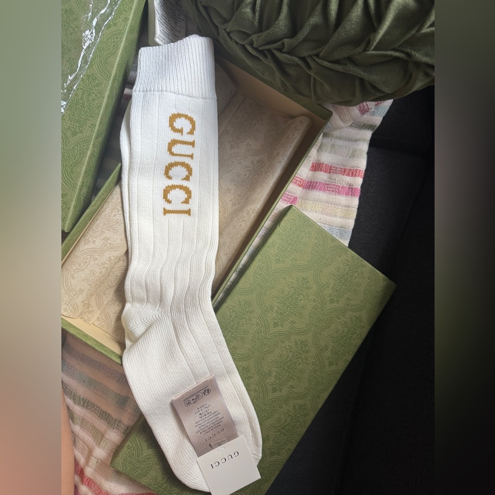 Gucci Cream Socks with Gold Logo